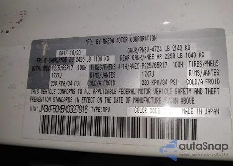 2021 Mazda Cx-5 Touring из США, поврежденный, VIN JM3KFBCM5M0327816